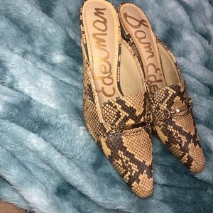Sam Edelman Brown Snake Print Mules